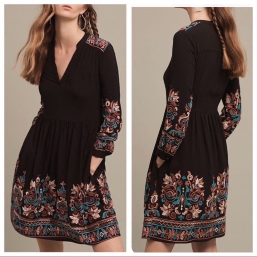 Anthropologie | Floreat Avery Embroidered Dress In XS
